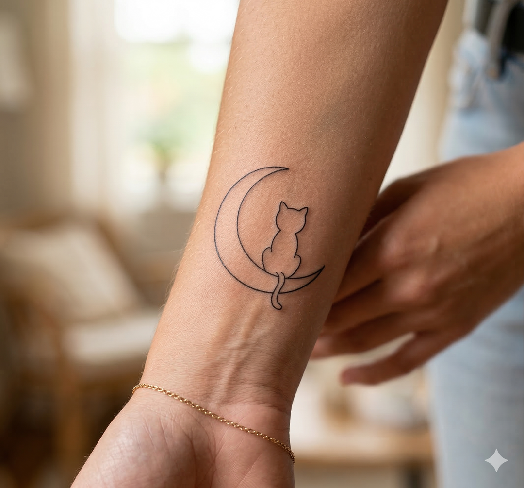tatuagem semipermanente gatinho na lua - foto 2